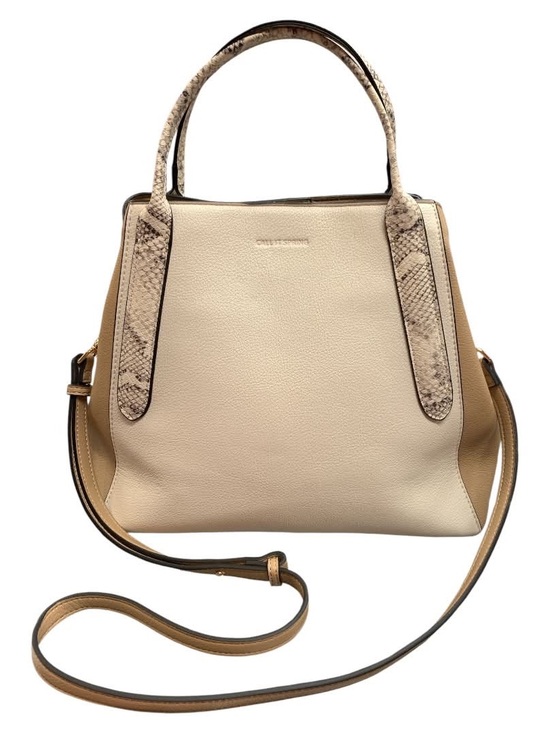 Call It Spring Handbags - Call It Spring Beige and Tan Shoulder Bag with Snake-Print Trim
